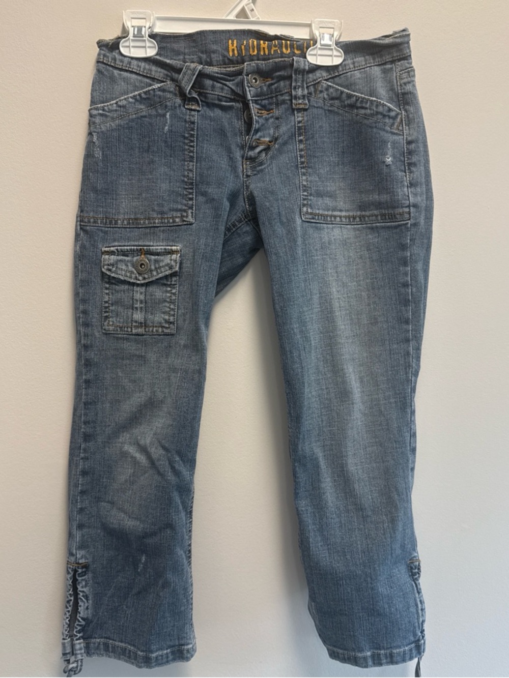 Blue Denim Cargo Capri Pants